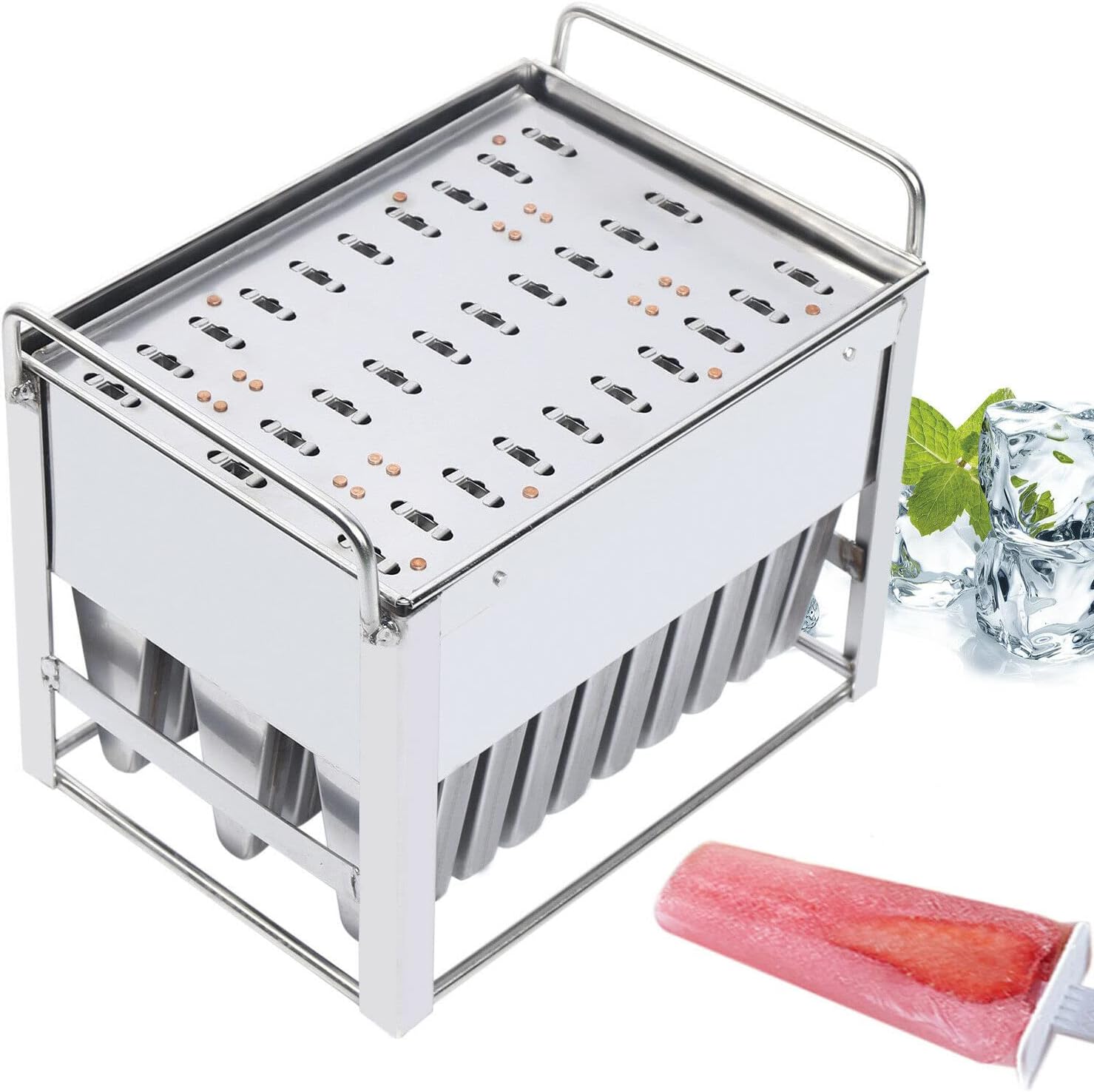 PIOJNYEN Moldes de paletas de acero inoxidable, 30 moldes para paletas de hielo, hechos a mano, con soporte para palillos, para hacer paletas de