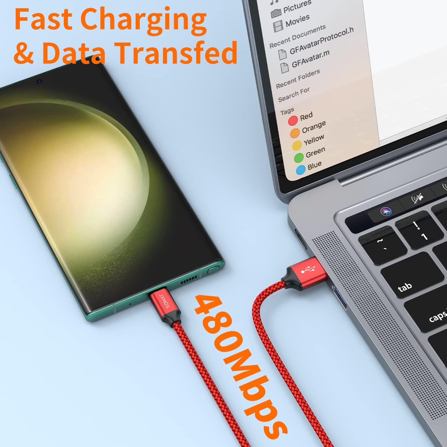 JXMOX Cable USB C, USB A a tipo C 3A de carga rápida (paquete de 2 unidades de 10 pies), cable de carga larga compatible con Samsung Galaxy S10 S9