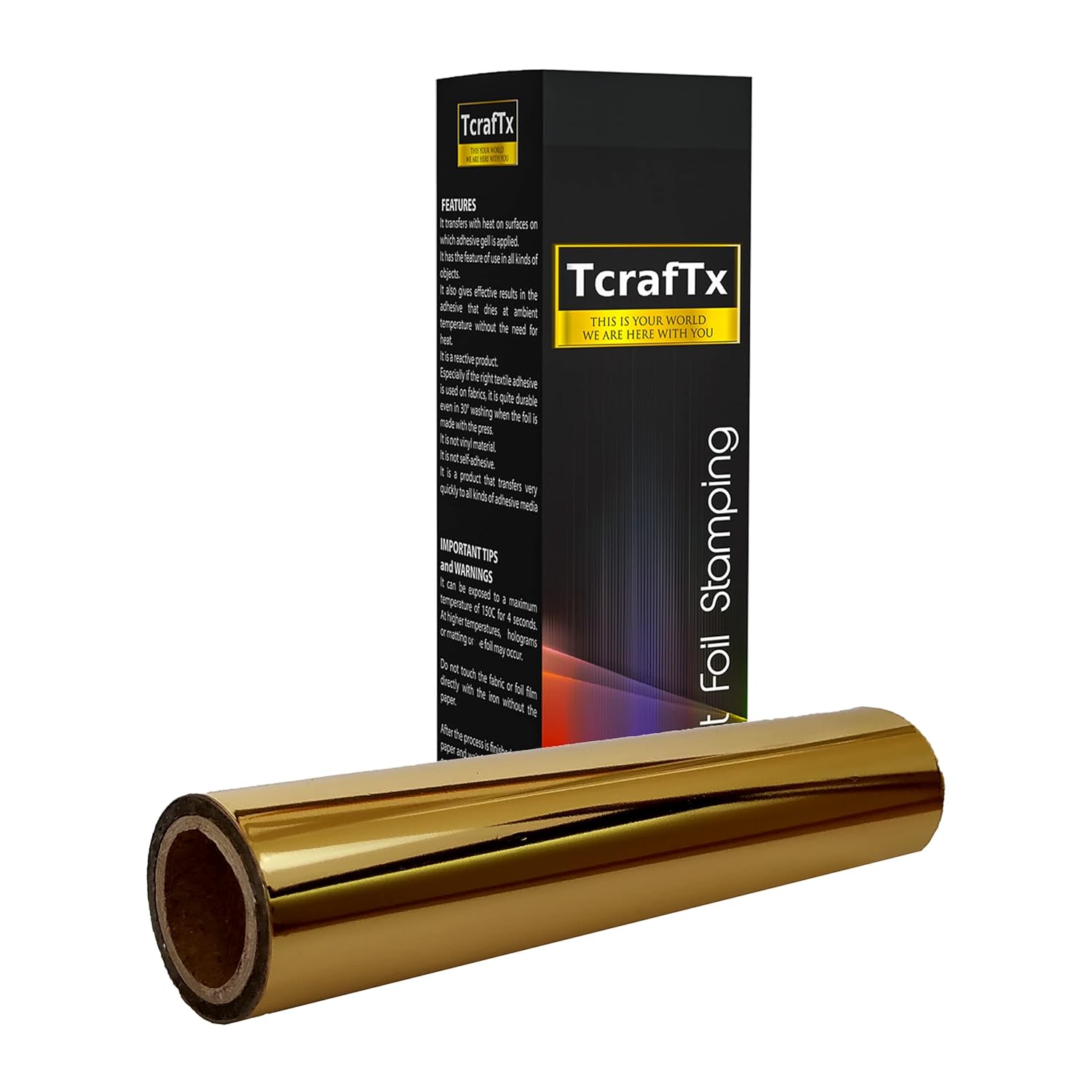 TcrafTx Rollo de transferencia de papel de aluminio caliente para máquina y textil Minc, 5.90 “x 82 pies lámina metálica caliente (dorado)