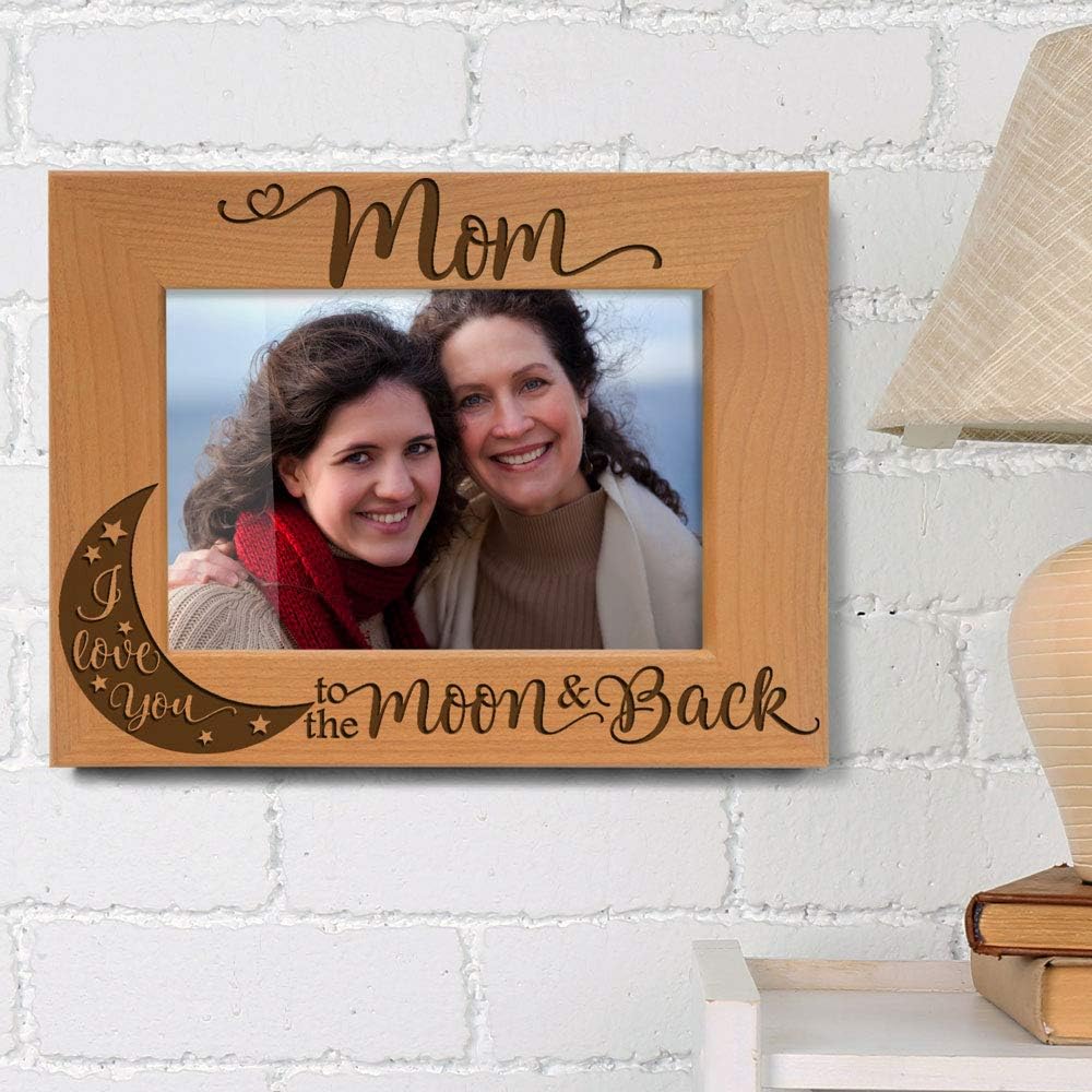 KATE POSH – Marco de fotos de madera natural grabado con texto en inglés “Mom I Love You to The Moon and Back”, “Best Mom Ever”, madre de la novia,