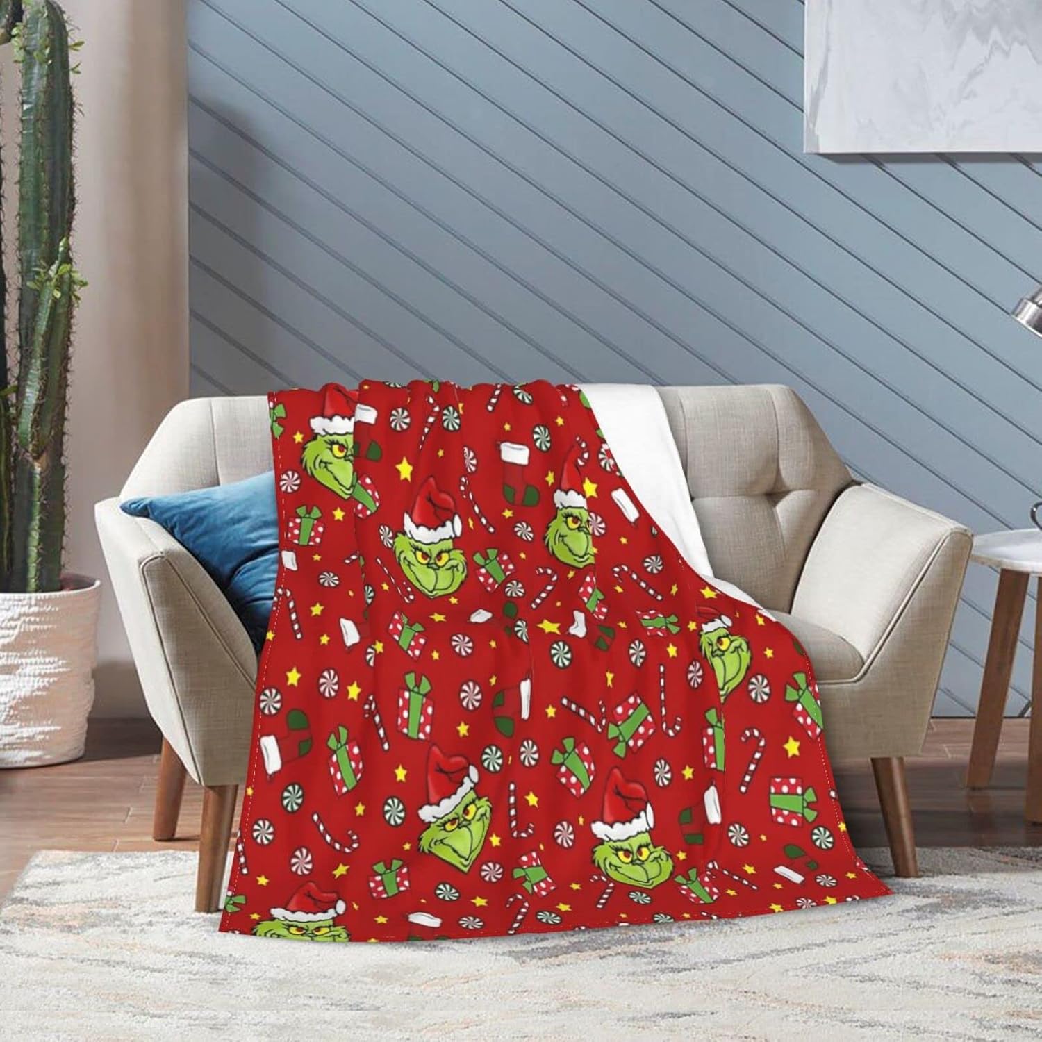Grinnch – Manta de Navidad con texto en inglés “How to Stole Christmas”, ultra suave, de microforro polar, duradera, para Halloween, manta suave y