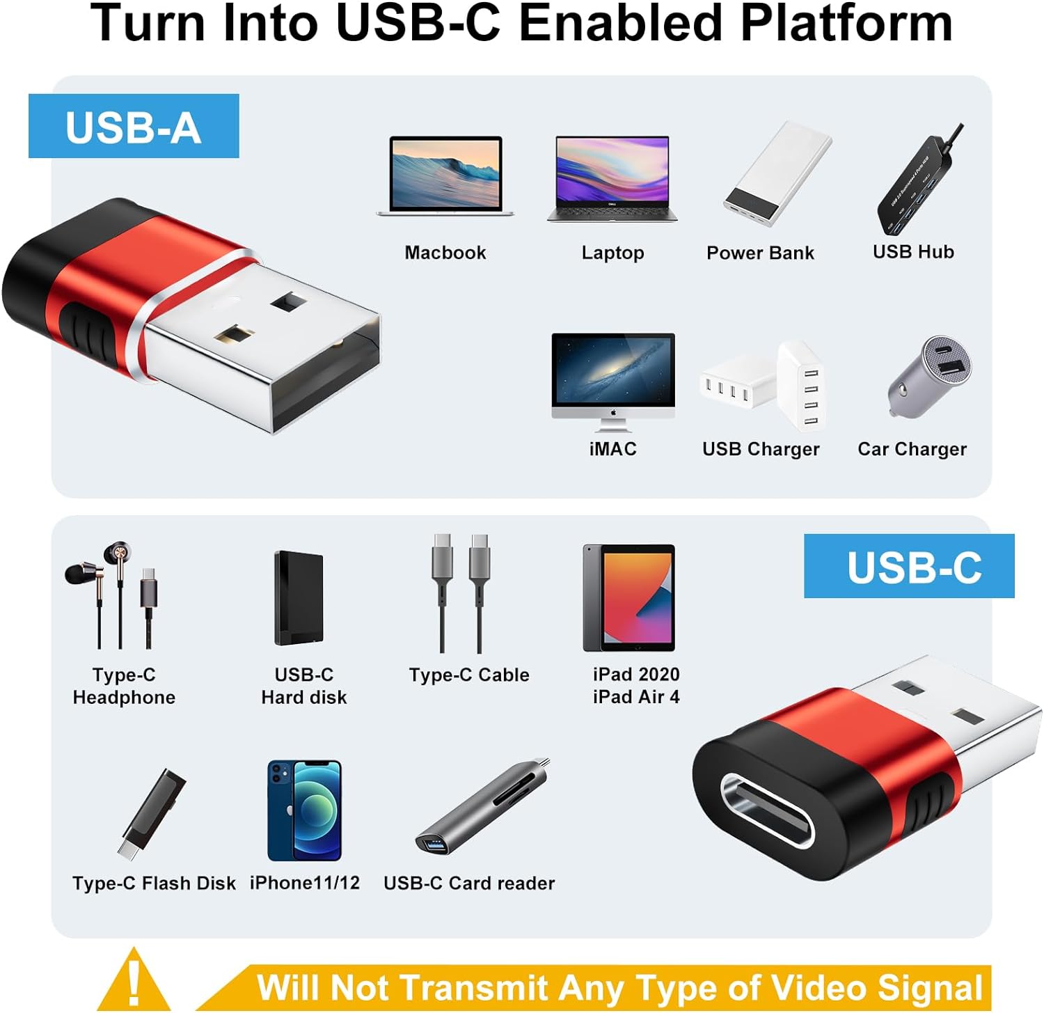 BaseNew Paquete de 8 adaptadores USB a USB C, adaptador USB A a USB C, adaptador USB C a USB, adaptador USB a C, adaptador USB C a A, convertidor