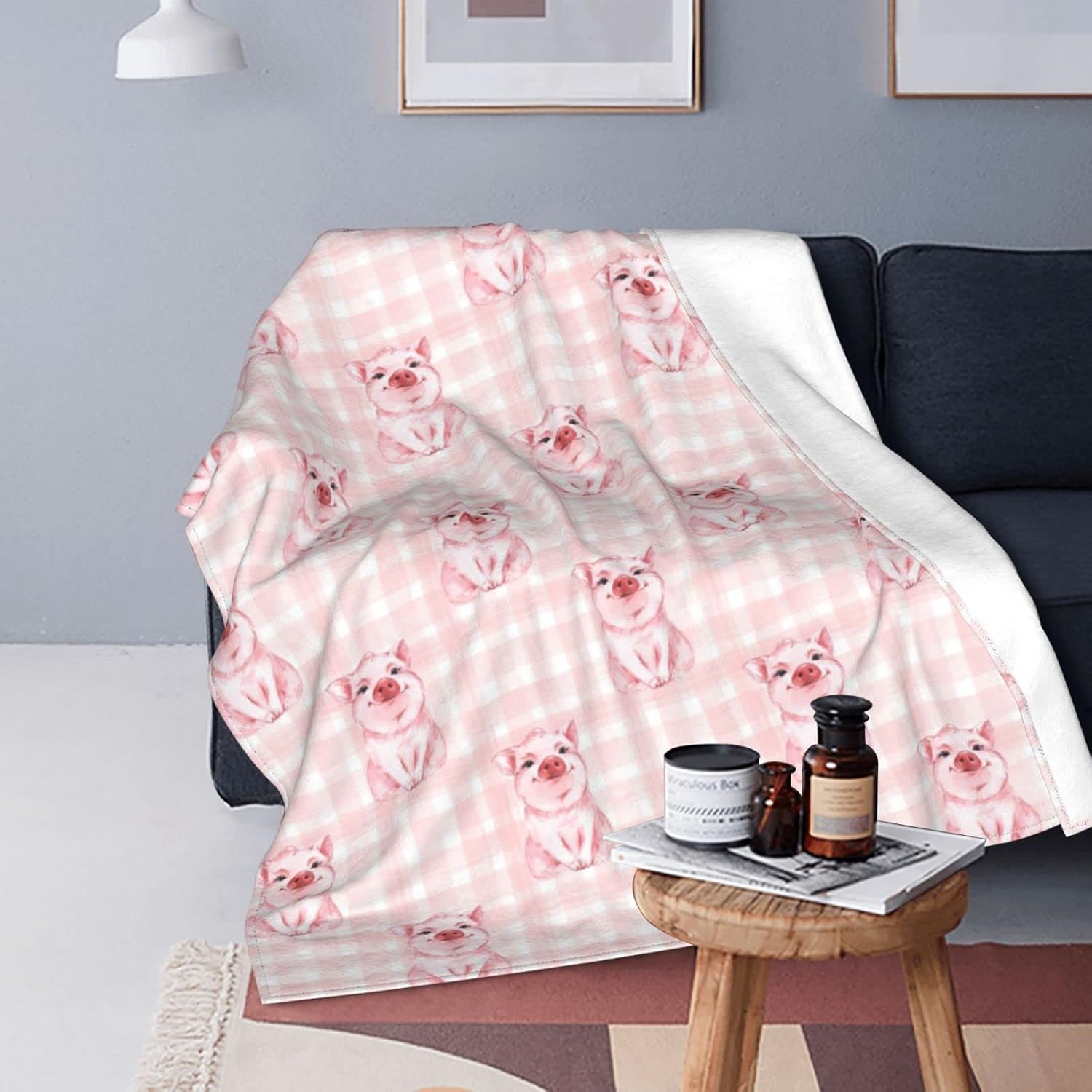 Manta de cerdito rosa con diseño de cerdito rosa, suave, ligera y acogedora manta de franela de vellón para sofá o dormitorio, 60 x 50 pulgadas
