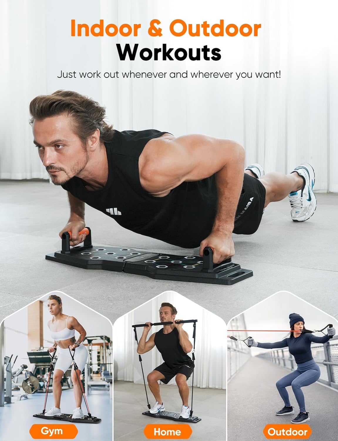 Foldable Push Up Board, 25-In-1 Multifunction Home Workout Equipment for Upper Body Strength Training, Portable Push Up Board with Color-Coded