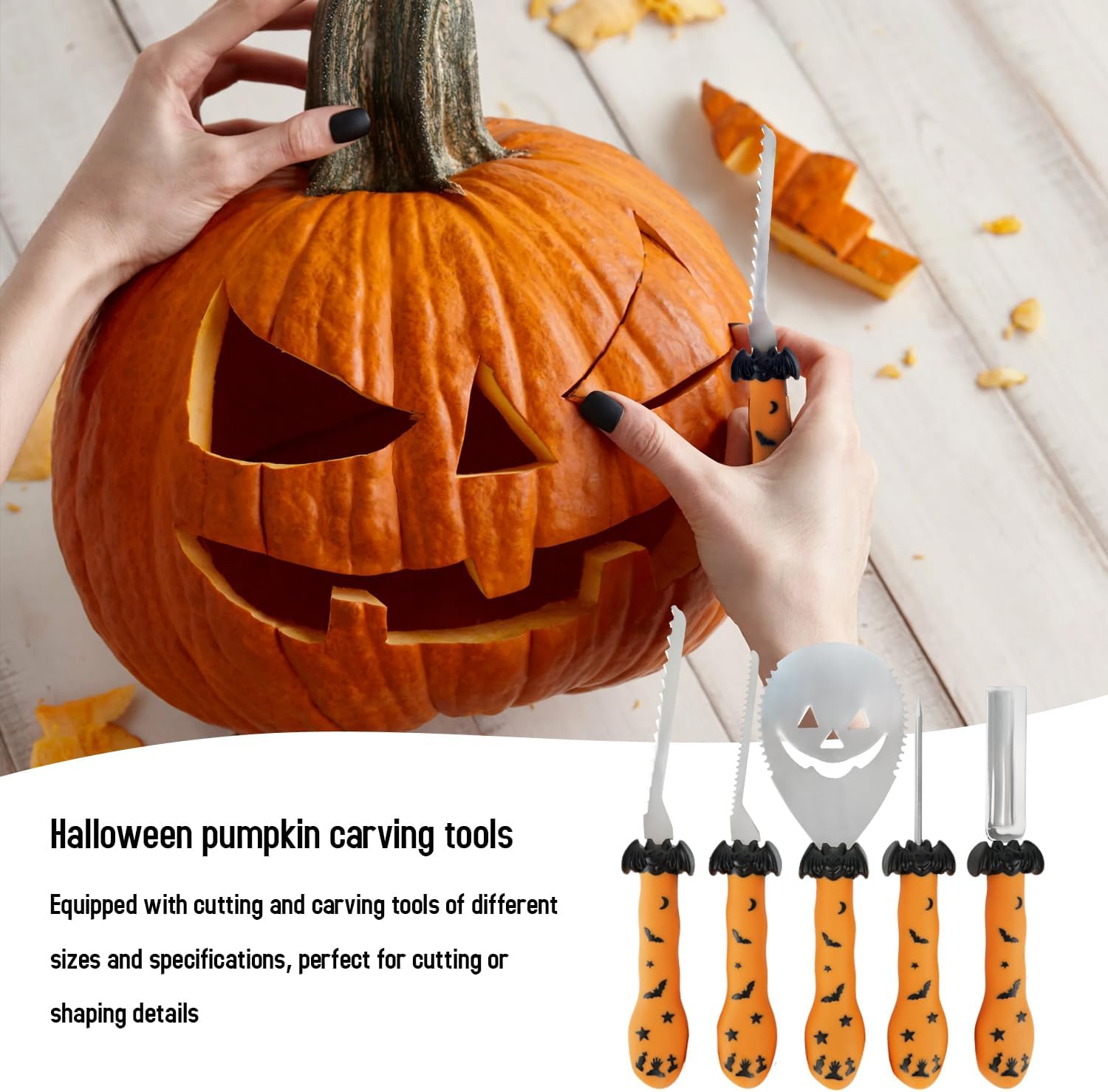 NDLBS Herramientas para tallar calabazas de Halloween, 11 piezas, juego profesional de tallado de calabaza con bolsa de almacenamiento, kit de