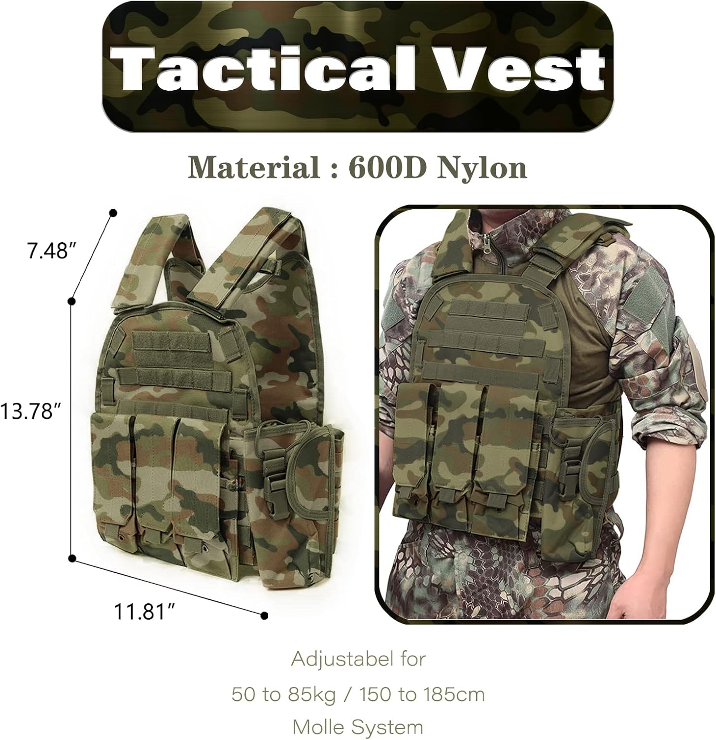 Chaleco MOLLE táctico de caza, bolsa de herramientas para entrenamiento militar, chaleco protector modular para intemperie paintball juegos CS
