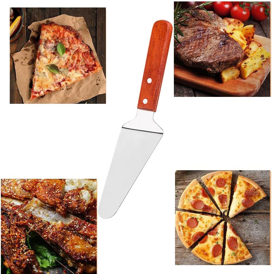 Servidor de pizza con mango de madera, acero inoxidable, espátula de pala triangular, antideslizante, fácil de agarrar, espátula de pizza, pastel,