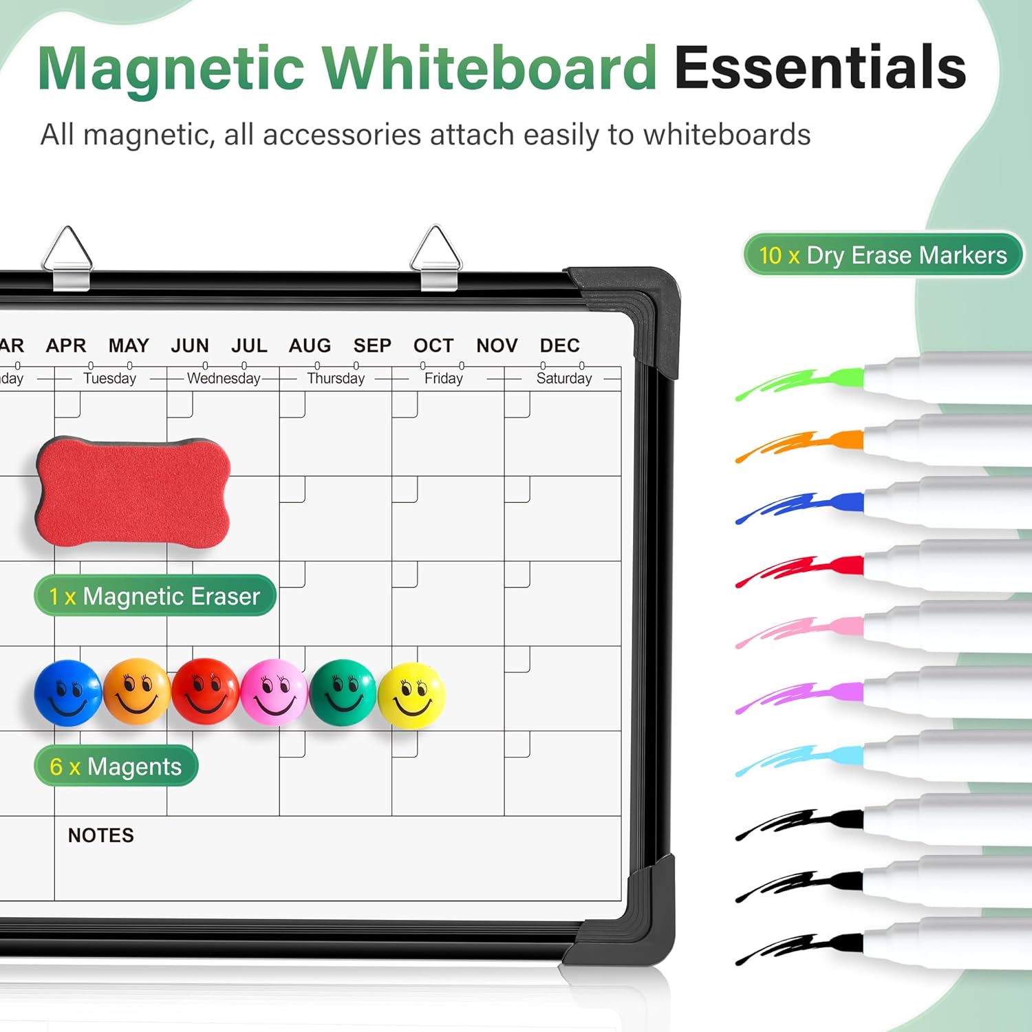 Calendario de borrado en seco para pared, pizarra blanca magnética de 16 x 12 pulgadas, calendario mensual colgante de doble cara, pizarra de