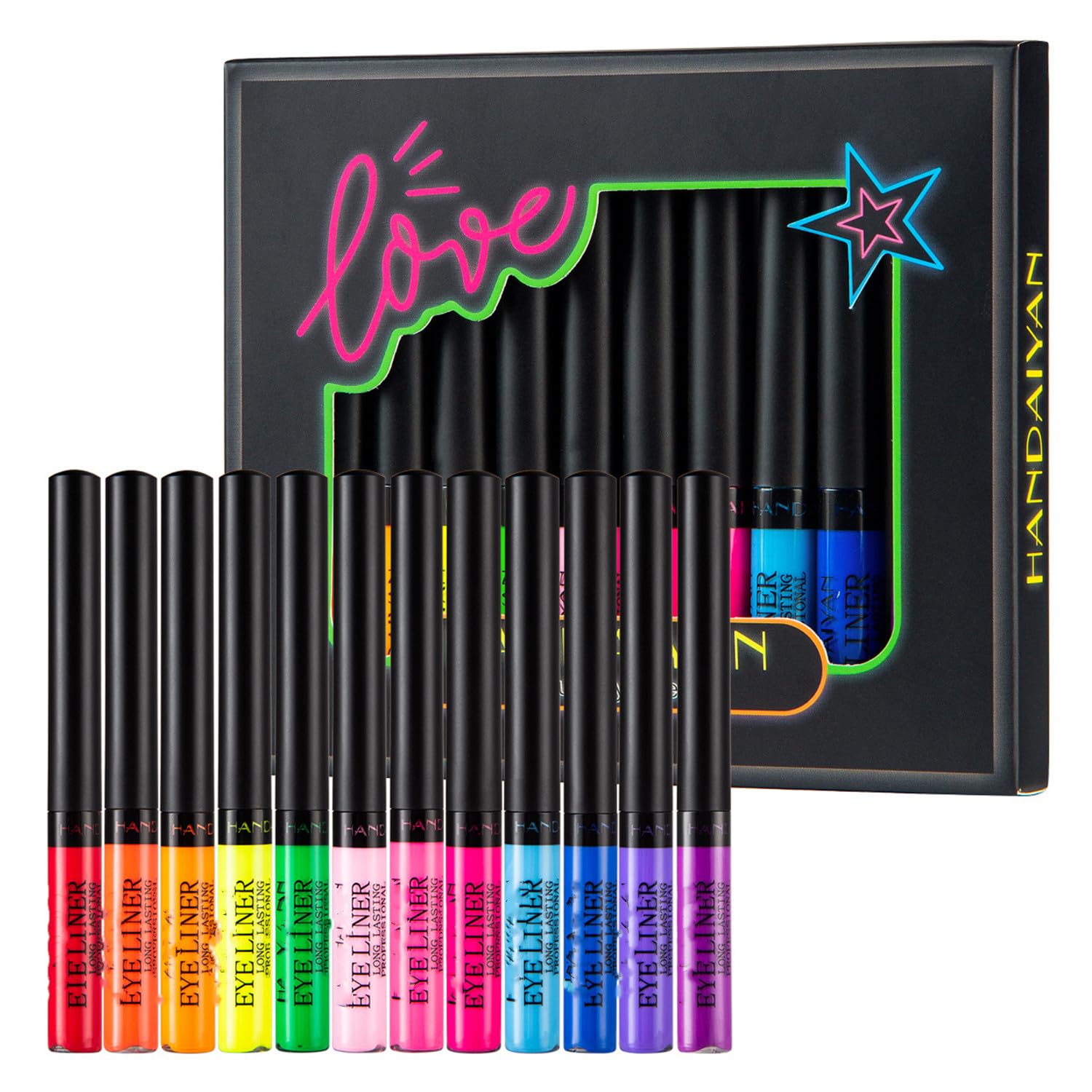 MAEPEOR Juego de delineador líquido mate de 12 colores, con brillo UV, delineador de ojos neón, impermeable, a prueba de manchas, de larga duración,