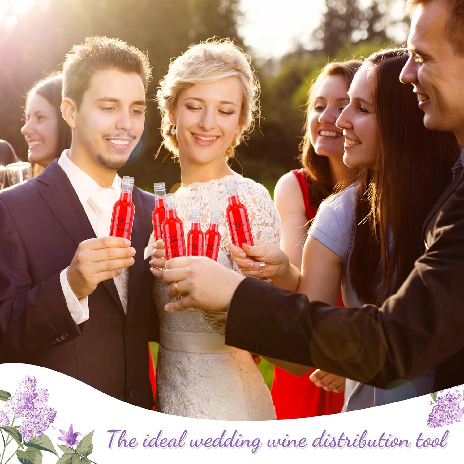 Mini botellas de licor de boda Take a Shot We Tied The Knot Shot para invitados, 1.7 onzas líquidas, botella vacía reutilizable de plástico con