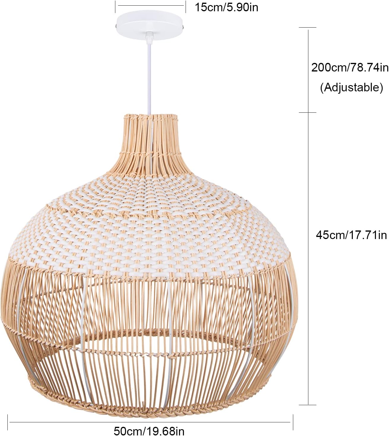 Arturesthome Lámpara colgante de ratán blanco para fregadero de isla de cocina, candelabro de mimbre, pantalla de techo colgante tejida a mano