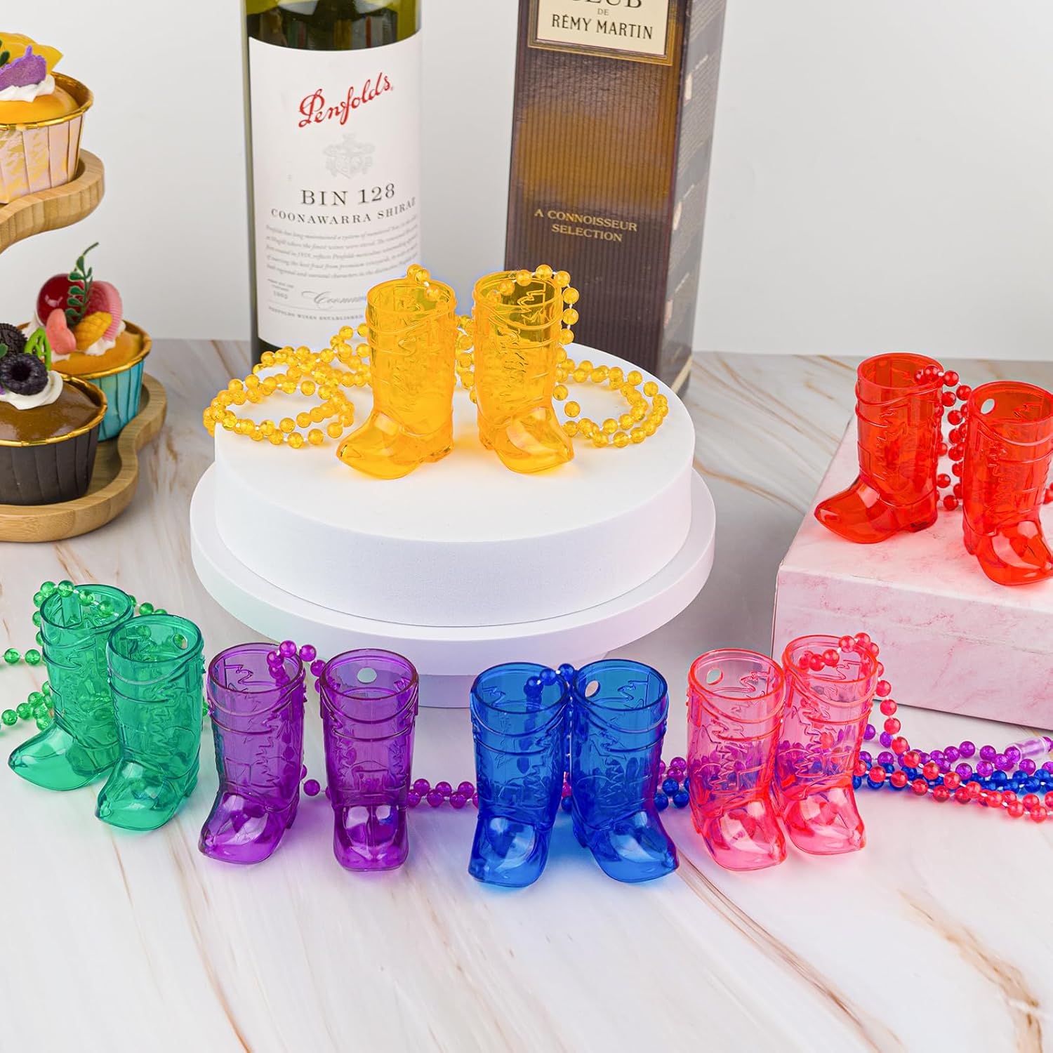 YAXINRUI 12 vasos de chupito de botas de vaquera en collar de cuentas, collares de plástico para despedida de soltera, fiesta de carnaval, fiesta de