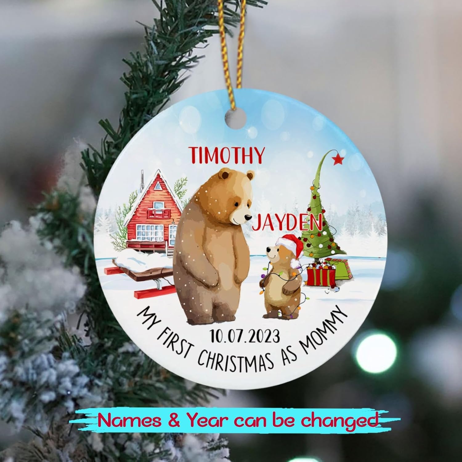 Adorno de Navidad con texto en inglés My First Christmas As Mom, adorno personalizado para árbol de Navidad para mamá y bebé, regalo para mamá