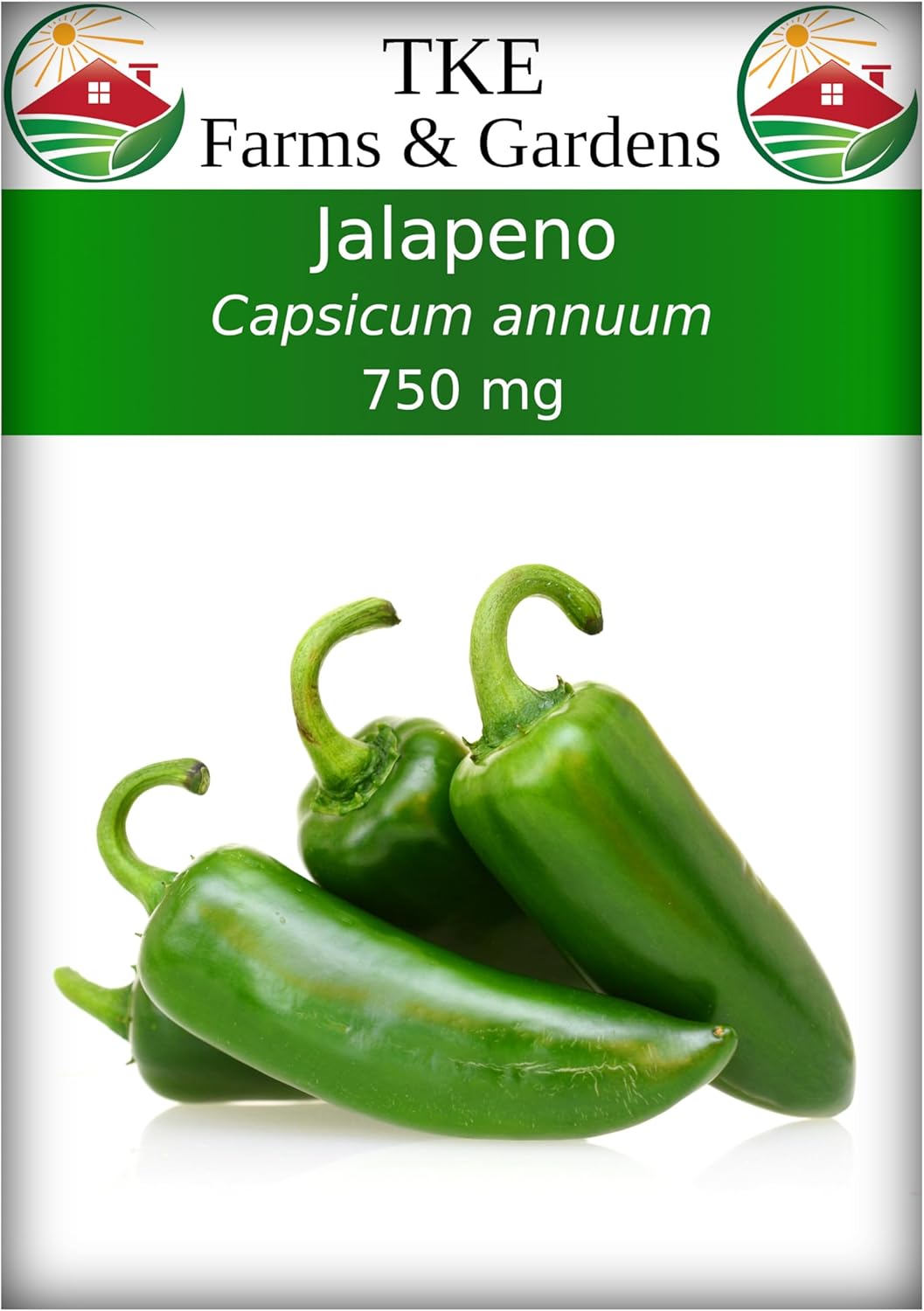 TKE Farms & Gardens – Semillas de jalapeño para plantar, 0.14 oz, más de 100 semillas de reliquia, sin OMG, instrucciones incluidas, Capsicum