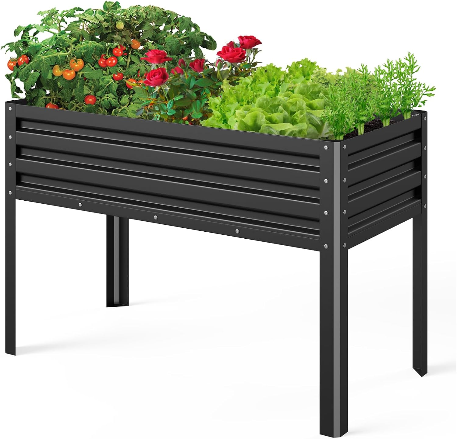 Cama de jardín elevada galvanizada para exteriores, para verduras, flores, hierbas, maceta de metal elevada con patas, caja de jardín de metal para