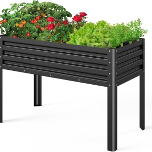 Cama de jardín elevada galvanizada para exteriores, para verduras, flores, hierbas, maceta de metal elevada con patas, caja de jardín de metal para Cama de jardín elevada galvanizada para exteriores, para verduras, flores, hierbas, maceta de metal elevada con patas, caja de jardín de metal para
