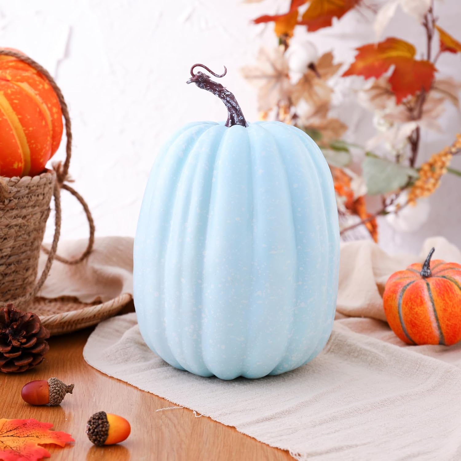 sawakaka 2 unidades4 calabazas artificiales, calabazas decorativas de varios tamaños, pequeñas calabazas de espuma naranja para Halloween, Acción de