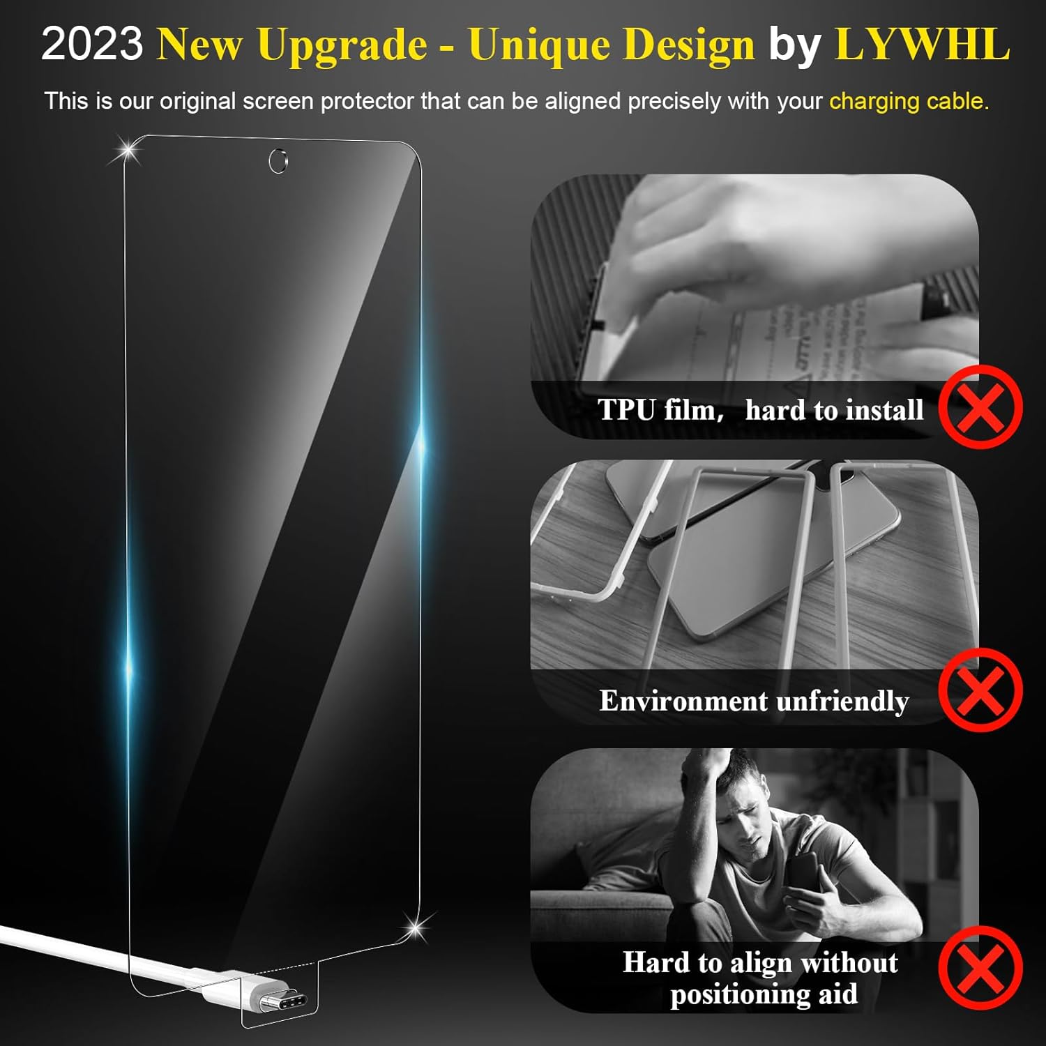 LYWHL Paquete de 2 protectores de pantalla autónomos para Google Pixel 8 Pro, accesorios de vidrio templado para Pixel 8 Pro, soporte de huellas