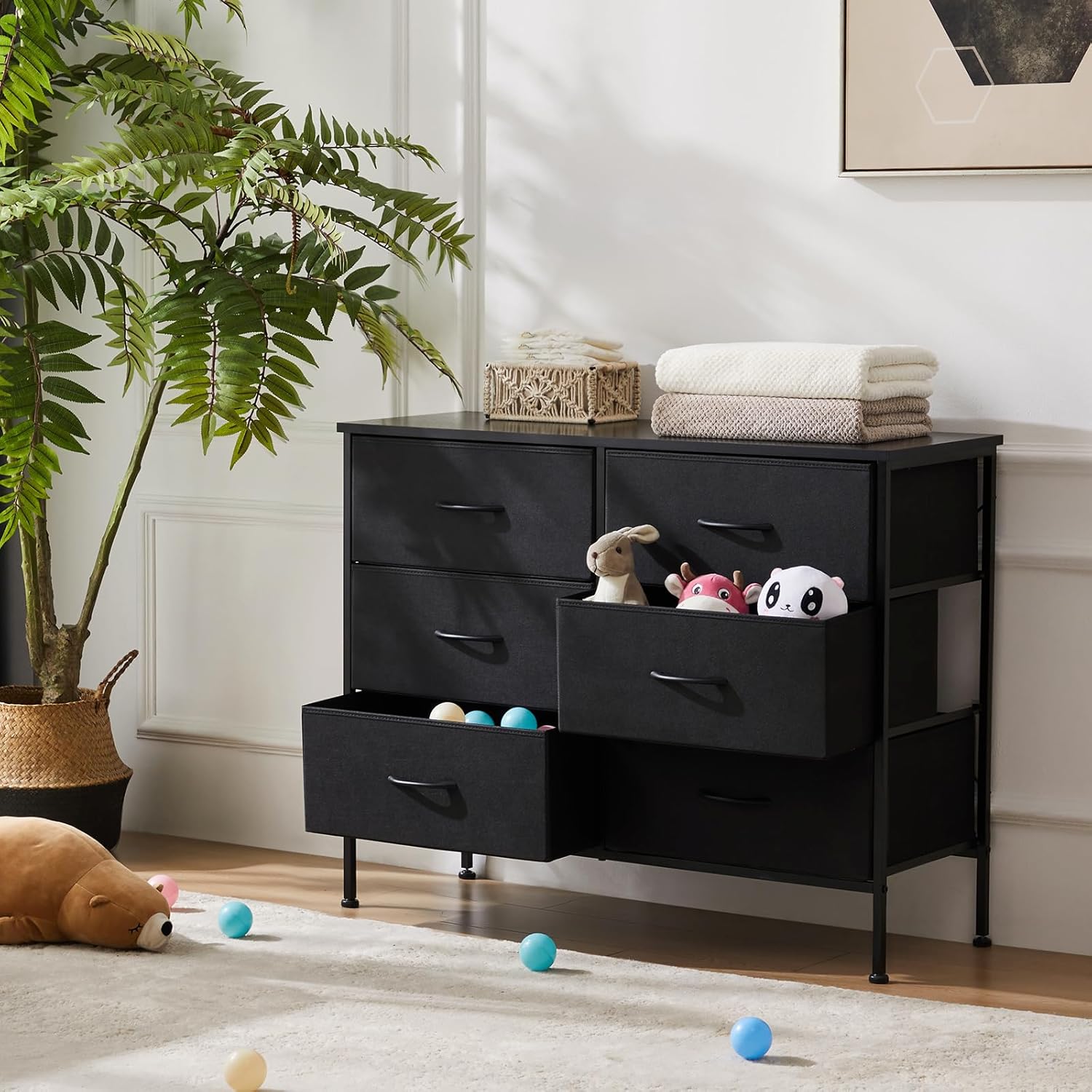 Sweetcrispy Cómoda de tela con 6 cajones – Almacenamiento para dormitorio con soporte de TV
