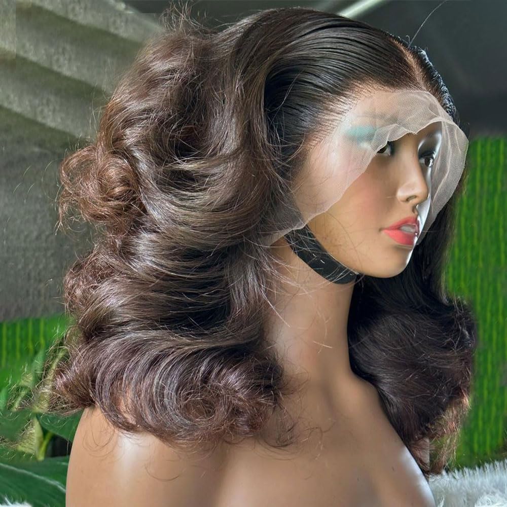 Pelucas de cabello humano ondulado con encaje frontal HD de densidad 250, sin pegamento, 1b4, color marrón degradado 1b4, predepilada con banda