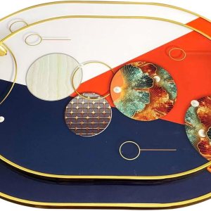 Zosenley Bandeja decorativa, juego de 2 bandejas de plástico con asas doradas, bandeja ovalada de tocador para baño, cocina, otomana y mesa de café Zosenley Bandeja decorativa, juego de 2 bandejas de plástico con asas doradas, bandeja ovalada de tocador para baño, cocina, otomana y mesa de café