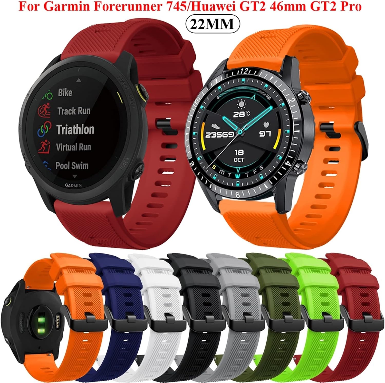 22mm Silicone Strap For Garmin Forerunner 745 Smartwatch Bracelet For Huawei Magic2 GT 2 46mm Correa Belt Accessories Wristband