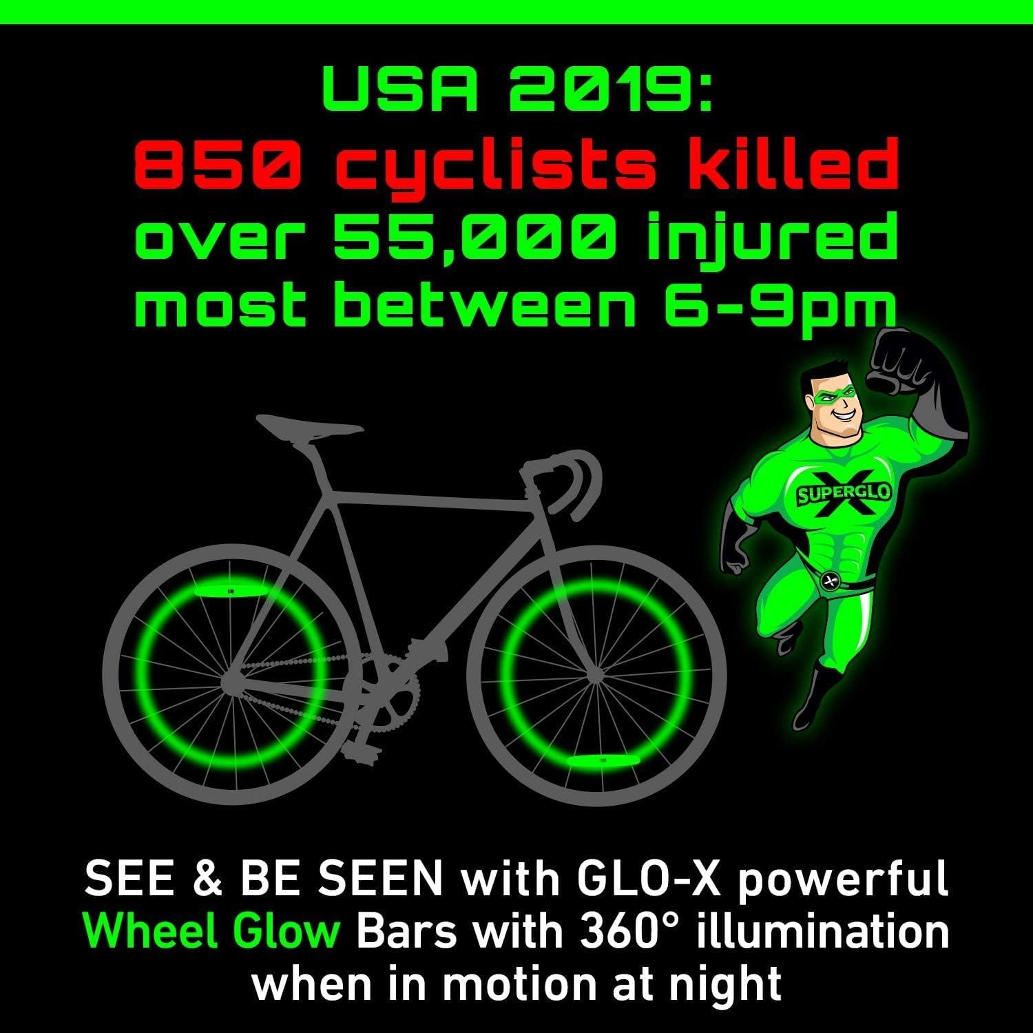 GLO-X Luces brillantes para ruedas de bicicleta para niños y adultos (paquete de 2)  Luces de radios recargables para ruedas de bicicleta,