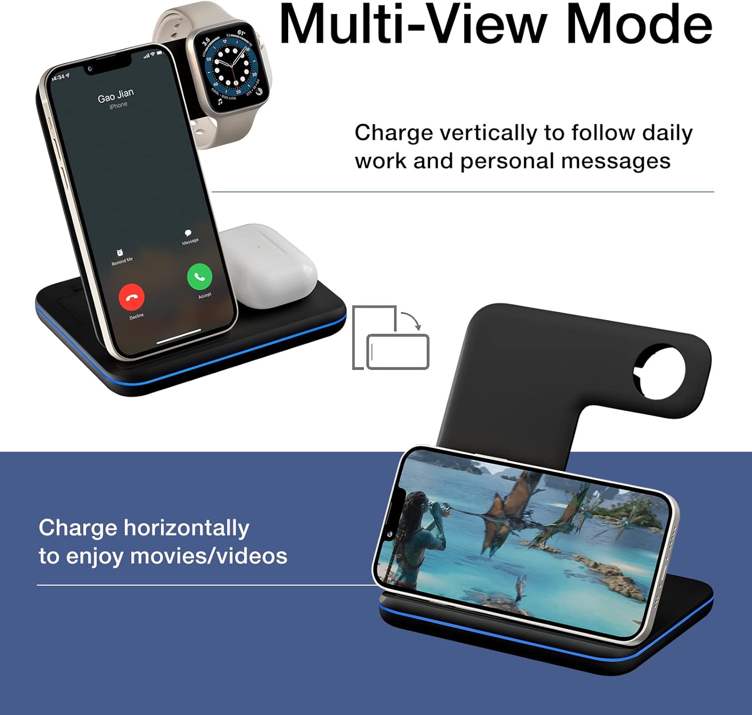 Estación de carga para múltiples dispositivos Apple, soporte de cargador inalámbrico compatible con Apple Phone 1514131211ProMaxXR8Plus, para