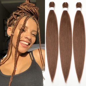 Umylar Extensiones de cabello trenzado marrón de 26 pulgadas, cabello trenzado preestirado, trenzas Yaki, cabello sintético con ajuste de agua Umylar Extensiones de cabello trenzado marrón de 26 pulgadas, cabello trenzado preestirado, trenzas Yaki, cabello sintético con ajuste de agua
