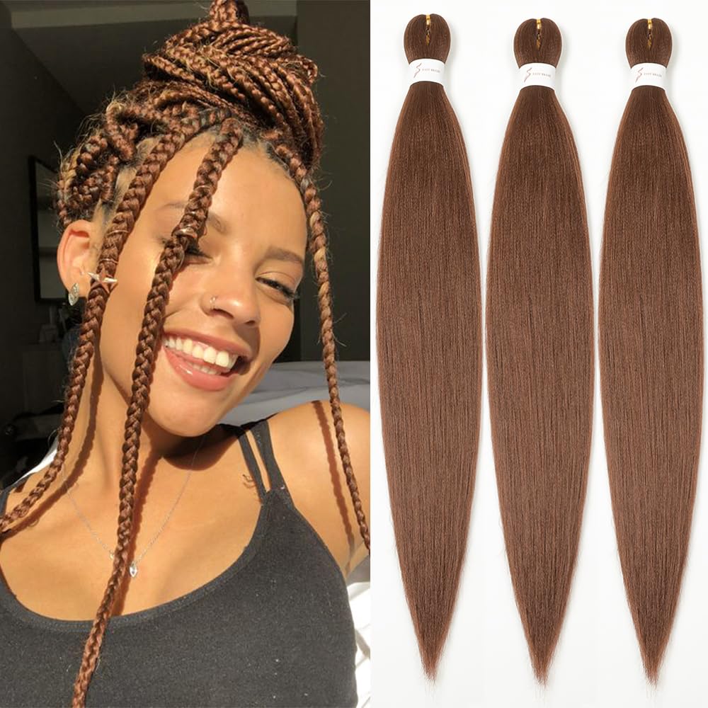 Umylar Extensiones de cabello trenzado marrón de 26 pulgadas, cabello trenzado preestirado, trenzas Yaki, cabello sintético con ajuste de agua