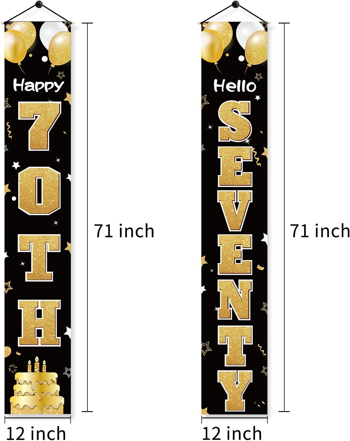 Cartel de 70 cumpleaños para puerta para mujeres y hombres, color negro y dorado con texto en inglés “Hello Seventy Porch”, suministros de fiesta,