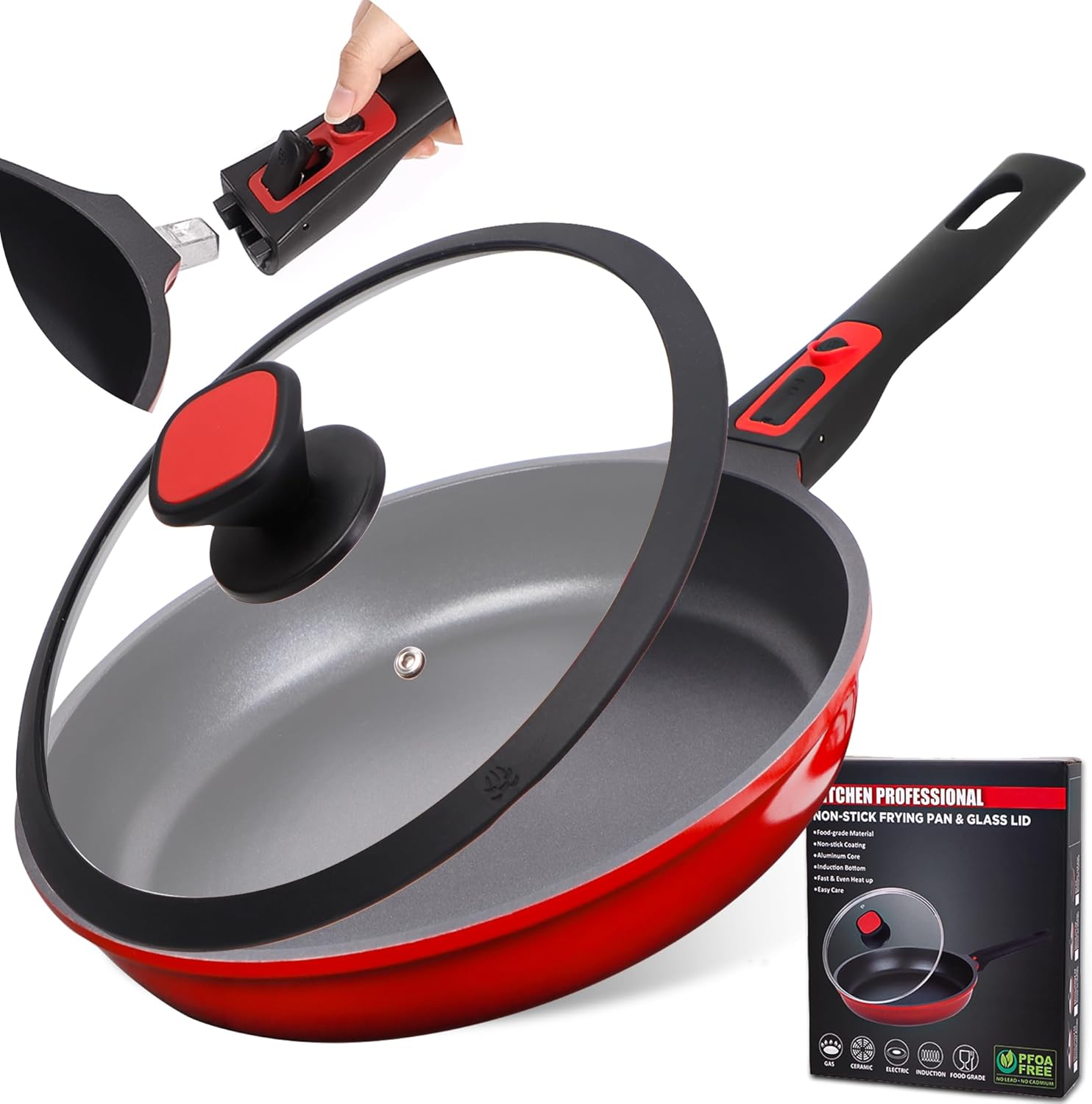 DIIG Sartén antiadherente con tapa de silicona, sartén de chef apta para horno de 11.5 pulgadas para cocinar salteados de tortillas, utensilios de