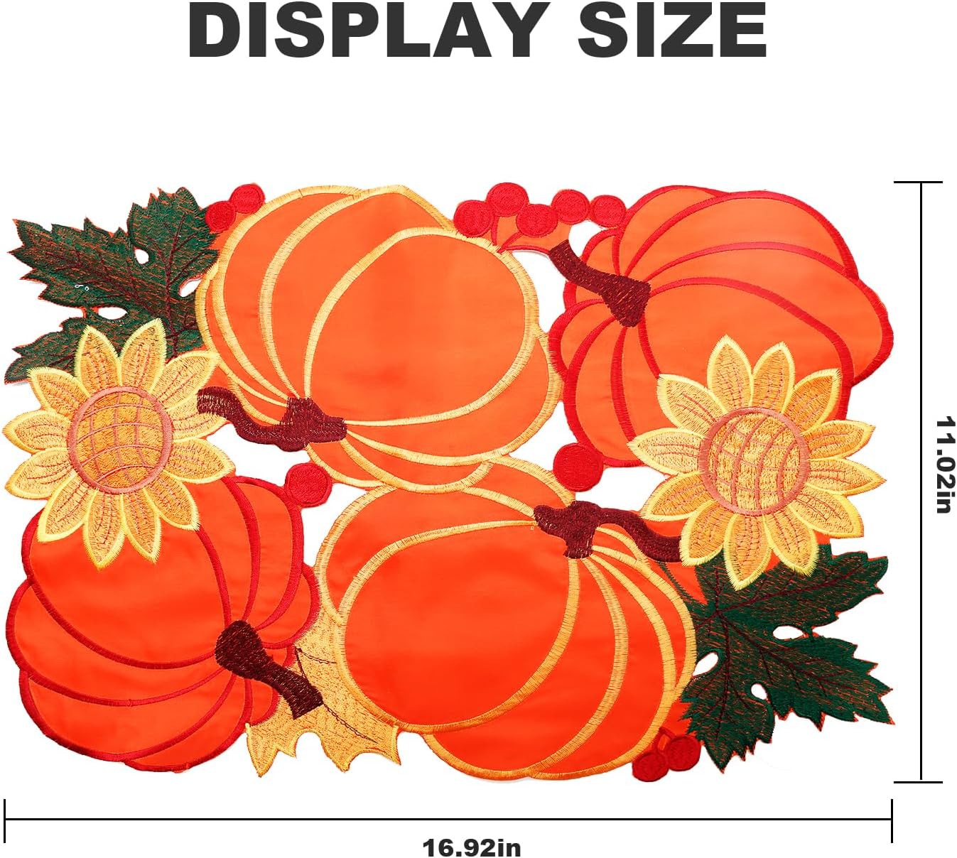 Manteles individuales de Acción de Gracias para mesa de comedor de 17 pulgadas, diseño bordado de calabaza naranja, manteles individuales de Acción