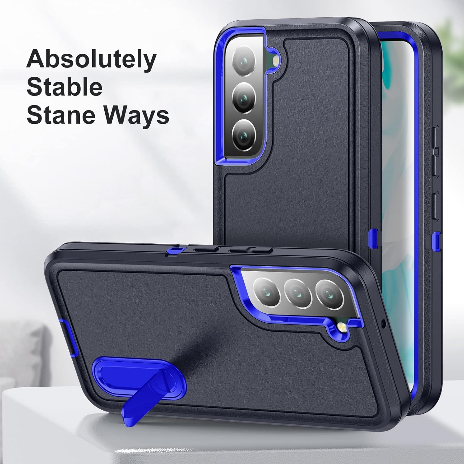 Funda para Samsung Galaxy S22 Plus Galaxy S22+ con funda con función atril, 3 capas de grado militar, funda protectora de silicona resistente a