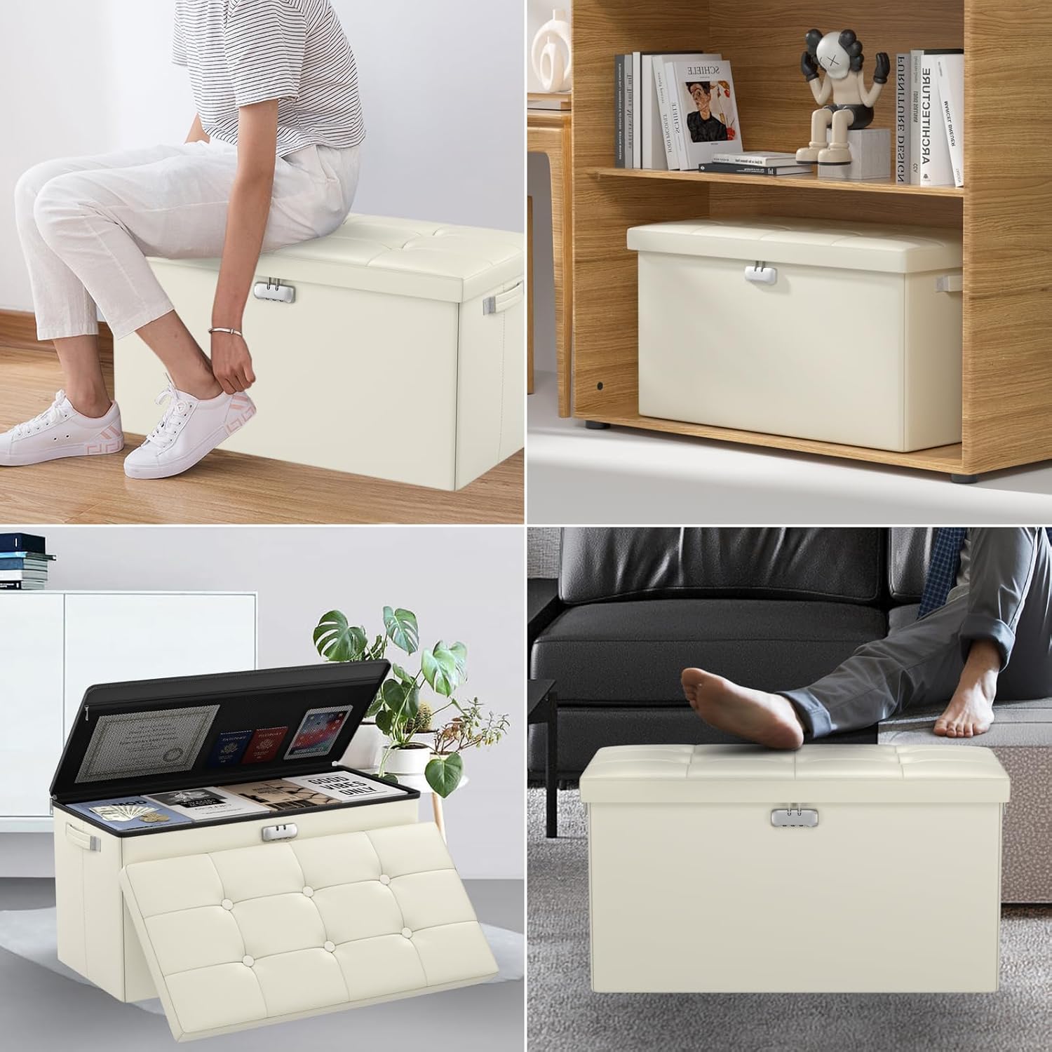 DocSafe Banco otomano de almacenamiento con cerradura, banco de almacenamiento plegable ignífugo, taburete de almacenamiento con almacenamiento