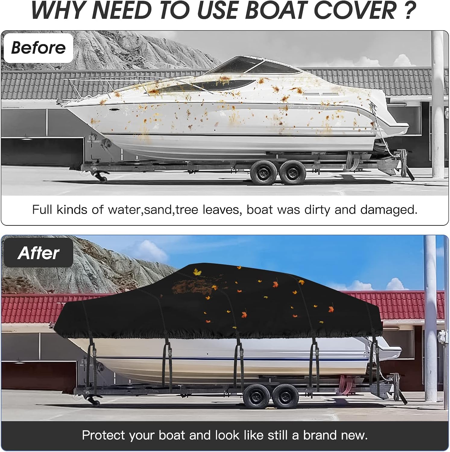 Funda para barco de 20 a 22 pies, impermeable, Oxford, resistente, poliéster 600D, ajuste de lubina, casco en V, velero, tricasco, lancha para