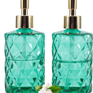 Dispensador de jabón con bomba, dispensador de jabón con patrón de diamante para encimera de cocina, baño, accesorios de baño rosa intenso (verde 2 Dispensador de jabón con bomba, dispensador de jabón con patrón de diamante para encimera de cocina, baño, accesorios de baño rosa intenso (verde 2