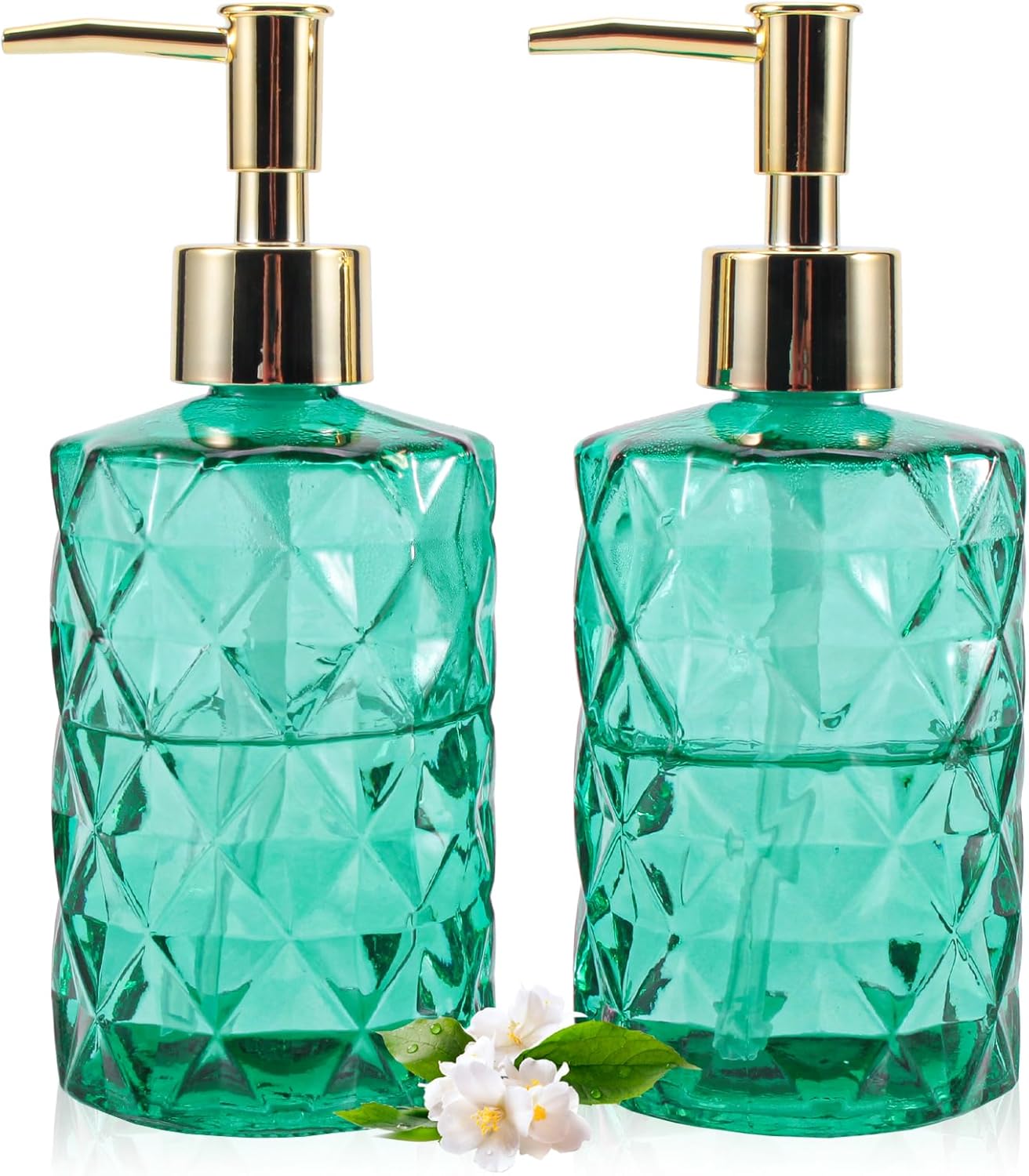 Dispensador de jabón con bomba, dispensador de jabón con patrón de diamante para encimera de cocina, baño, accesorios de baño rosa intenso (verde 2