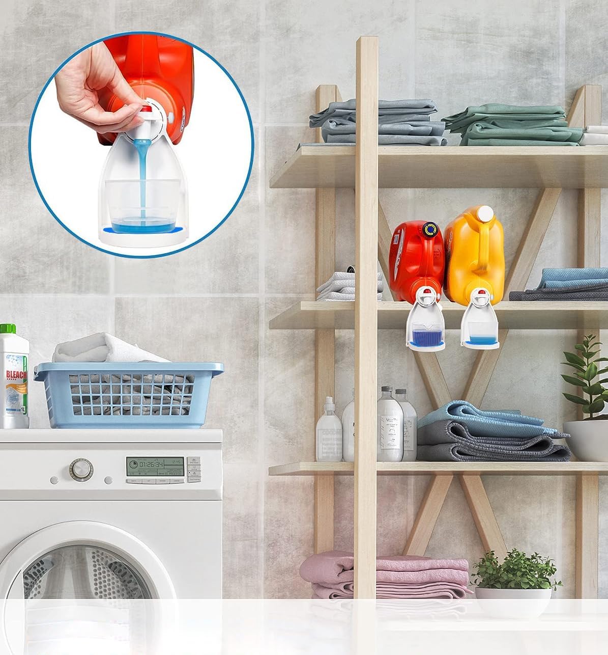 Gembom – Portavasos para detergente para ropa, paquete de 2 con bandeja de goteo mejorada