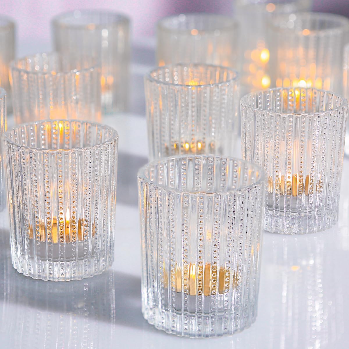 Capaniel 12 portavelas votivas de cristal, portavelas para centro de mesa, candelabros transparentes para decoración de bodas, cumpleaños,
