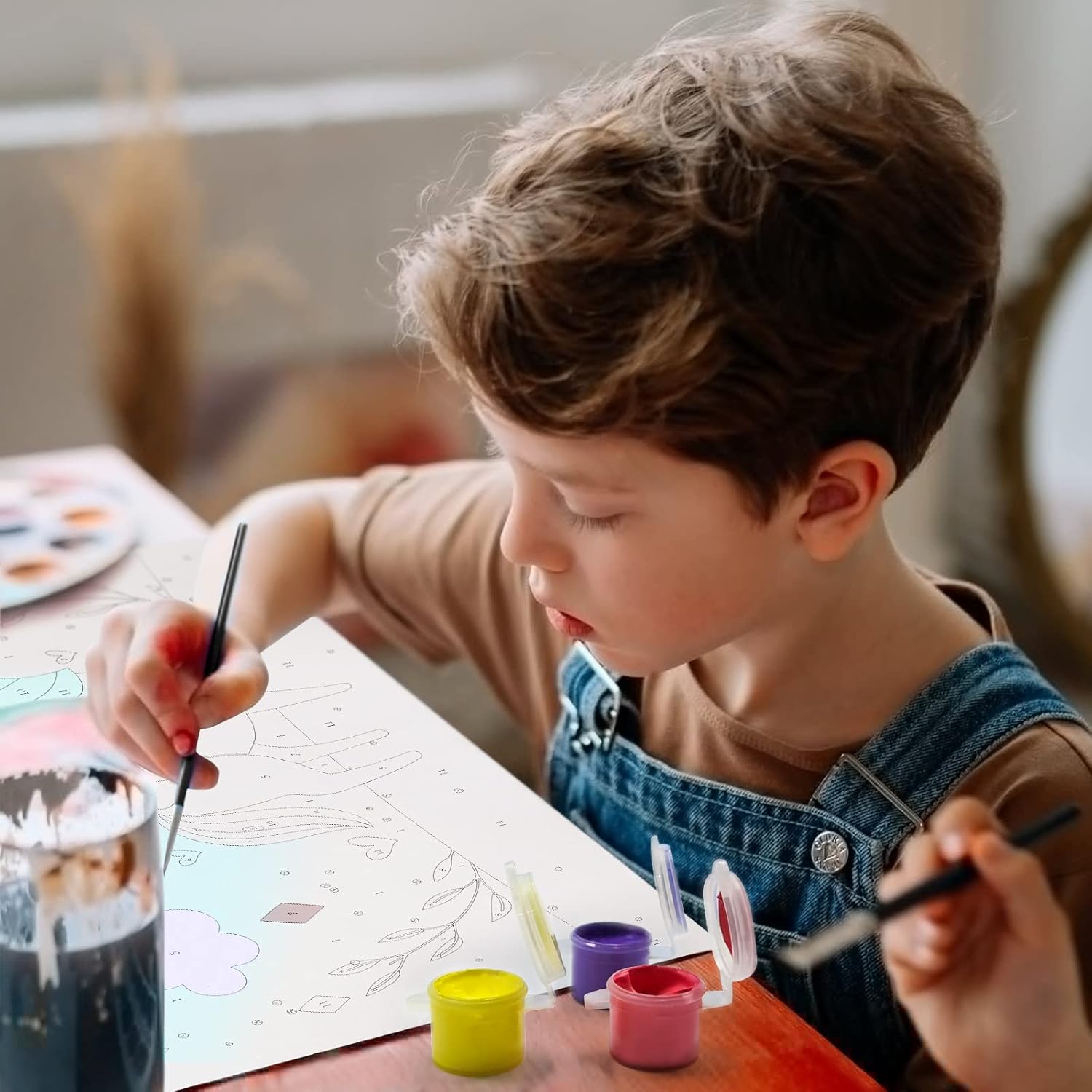 Nariolar Pintura por números para niños de 8 a 12 años con cartón preimpreso de 7 x 9.5 pulgadas, 12 macetas de pintura acrílica y 3 pinceles de