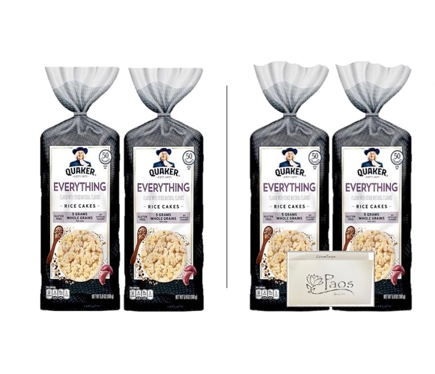 Quaker – Paquete de pasteles de arroz con tarjeta (s) de receta, varios sabores para elegir como chocolate, caramelo, ligeramente salado, albahaca