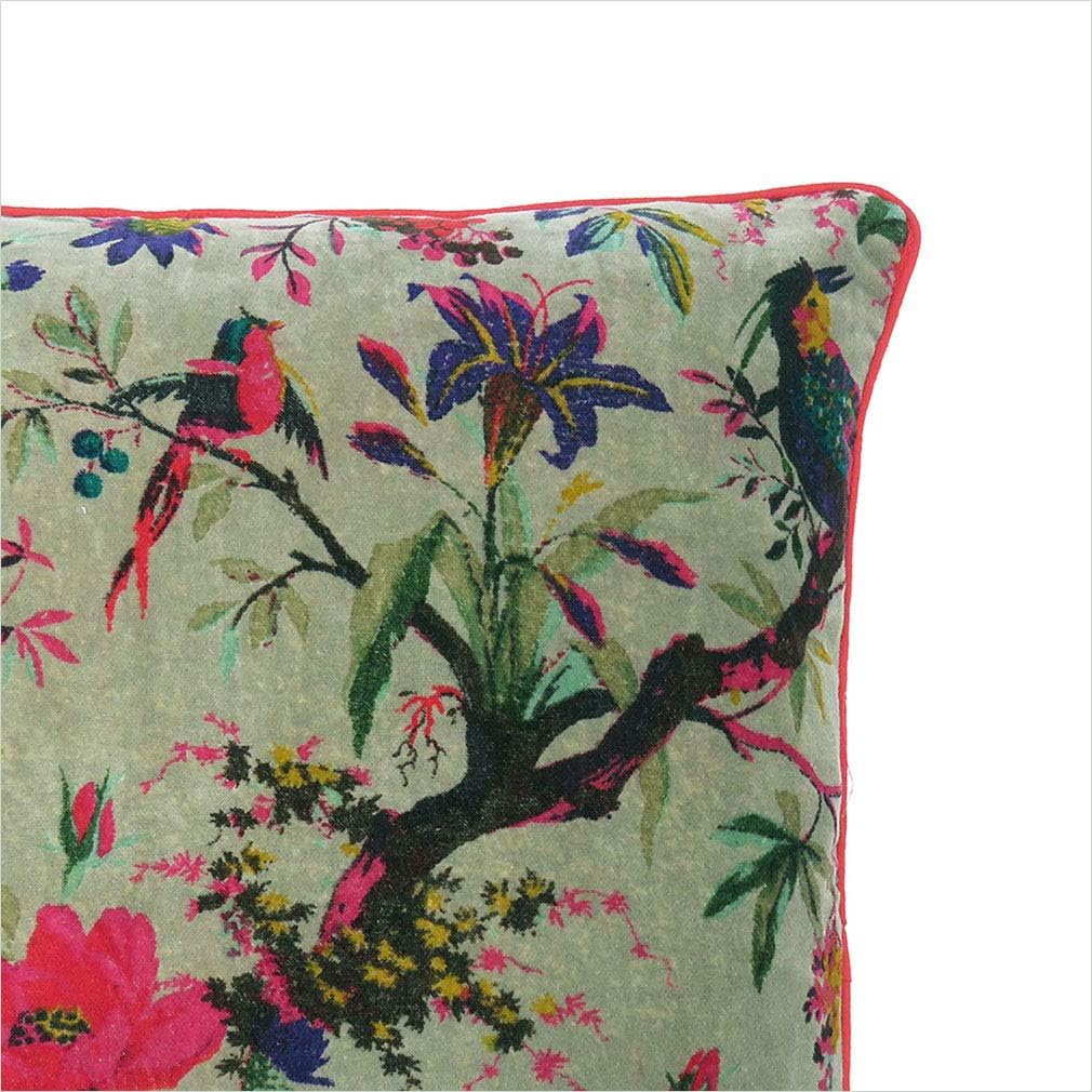 Mam Treasures – Funda de cojín de terciopelo con flores y pájaros para sofá, decoración bohemia, colorido, bohemio, chic, indio, hecho a mano, solo