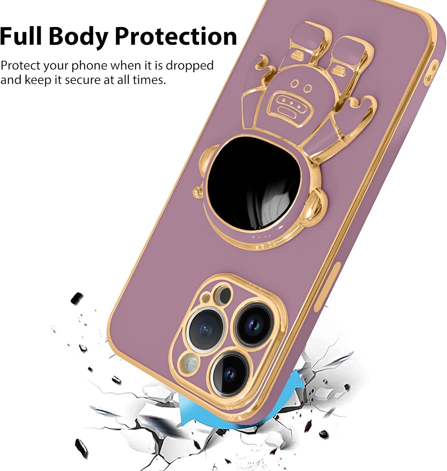 MZELQ Funda compatible con iPhone 15 Pro Max con diseño de astronauta chapado en función de atril y protector de pantalla para teléfono de lujo,