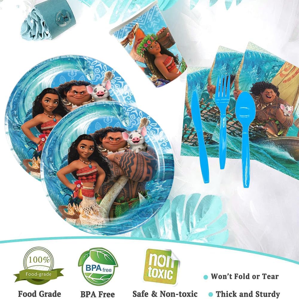 Moana – Suministros para fiesta de cumpleaños, 40 piezas, juego de vajilla para fiesta de Moana, platos y servilletas para decoraciones de