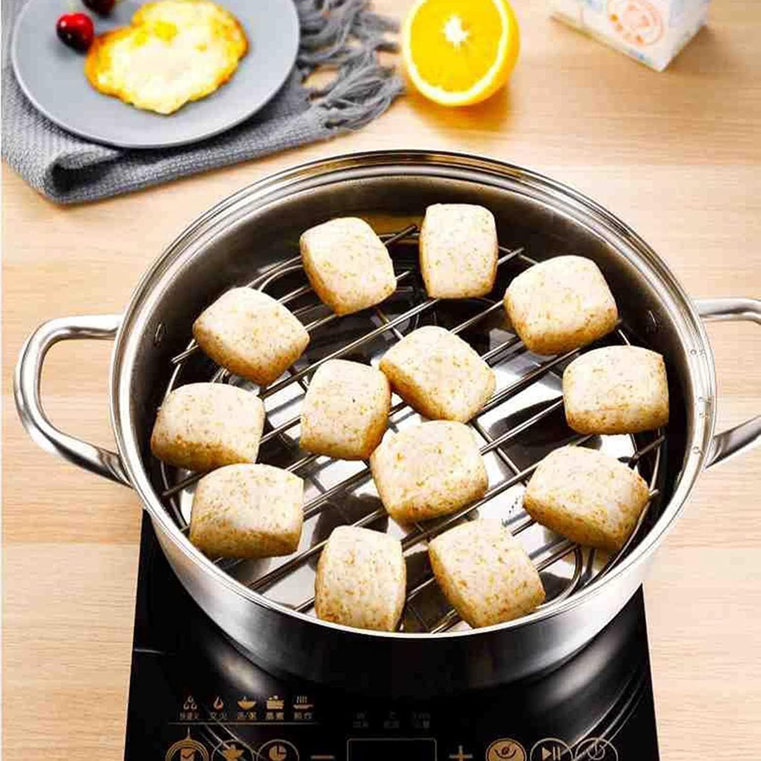 Estante de cocina redondo de 9 pulgadas, versátil rejilla de acero inoxidable, rejilla de vapor, se adapta a la freidora de aire, olla a presión,