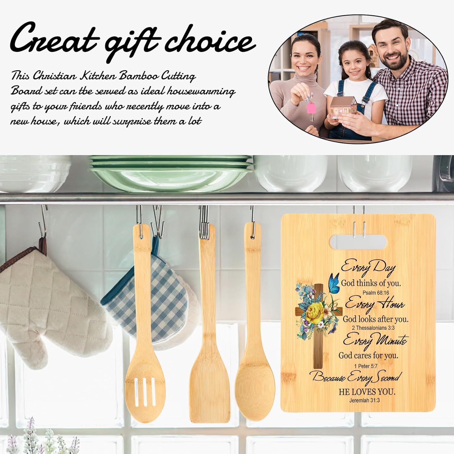 Juego de 4 tablas de cortar de girasol religiosas de regalo cristiano, accesorios de cocina, regalos de Navidad, tablas de cortar de bambú cristiano