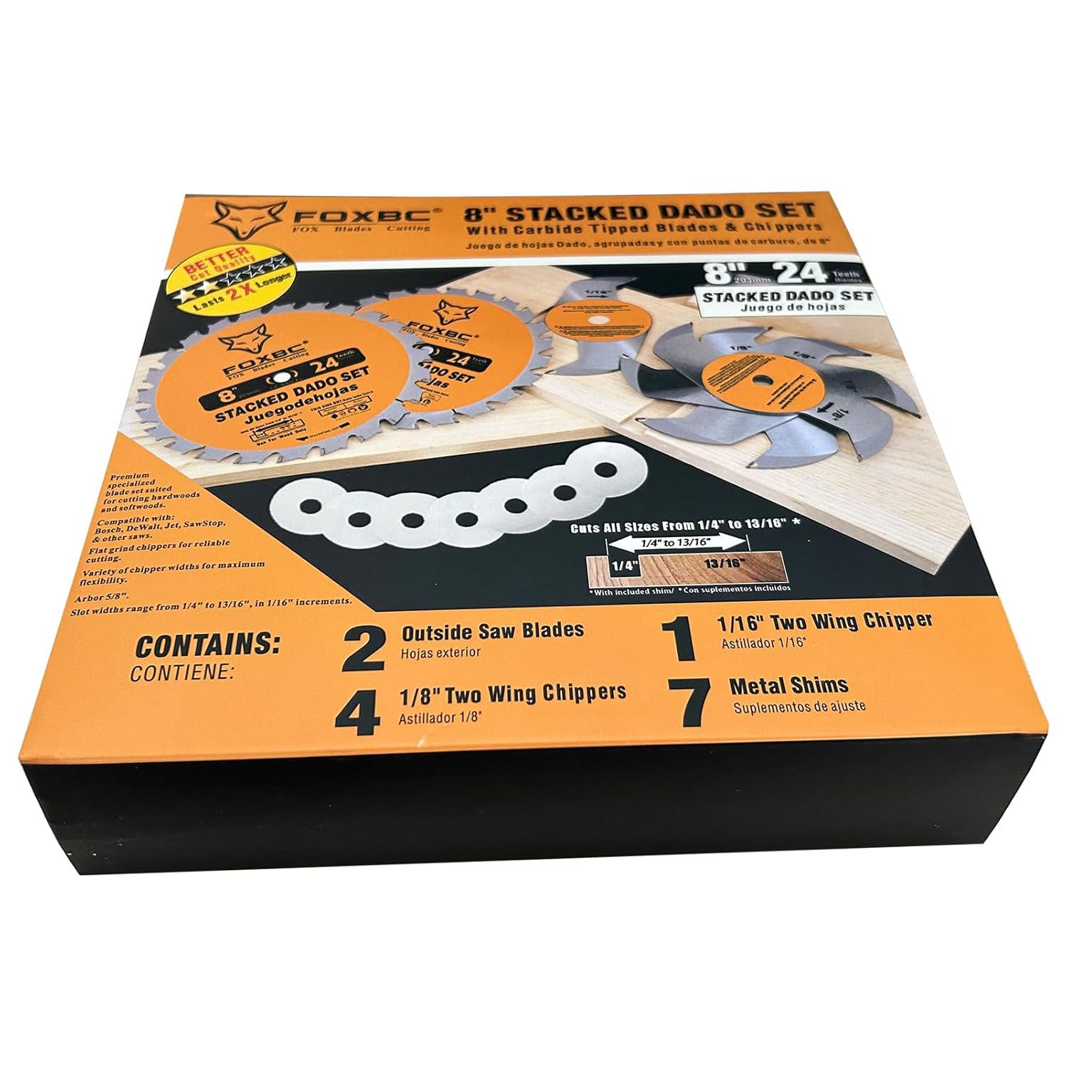 FOXBC Juego de cuchillas apilables de carburo de 8 pulgadas para sierra SawStop, Jet, Dewalt, Bosch – 14 piezas