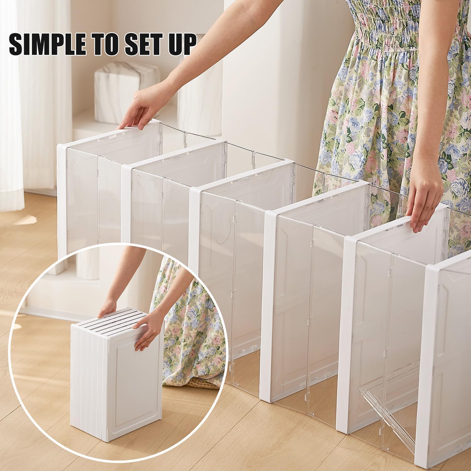 Cajas de almacenamiento de zapatos apilables transparentes, no requiere montaje, organizador de zapatos transparente con tapas, estante de plástico