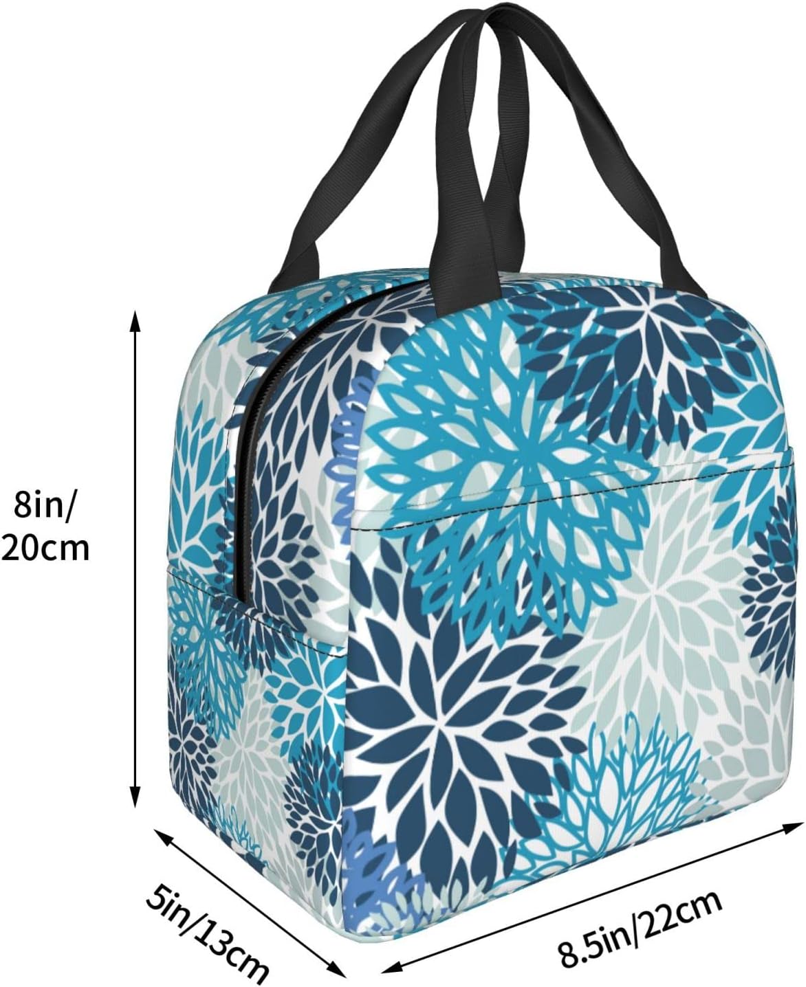 Bolsa de almuerzo con flores de crisantemo, color azul marino, compacta, reutilizable, contenedor para mujeres, hombres, escuela, oficina, trabajo,